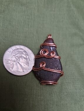 Amber Sea Glass Pendant with Copper Wire Wrap